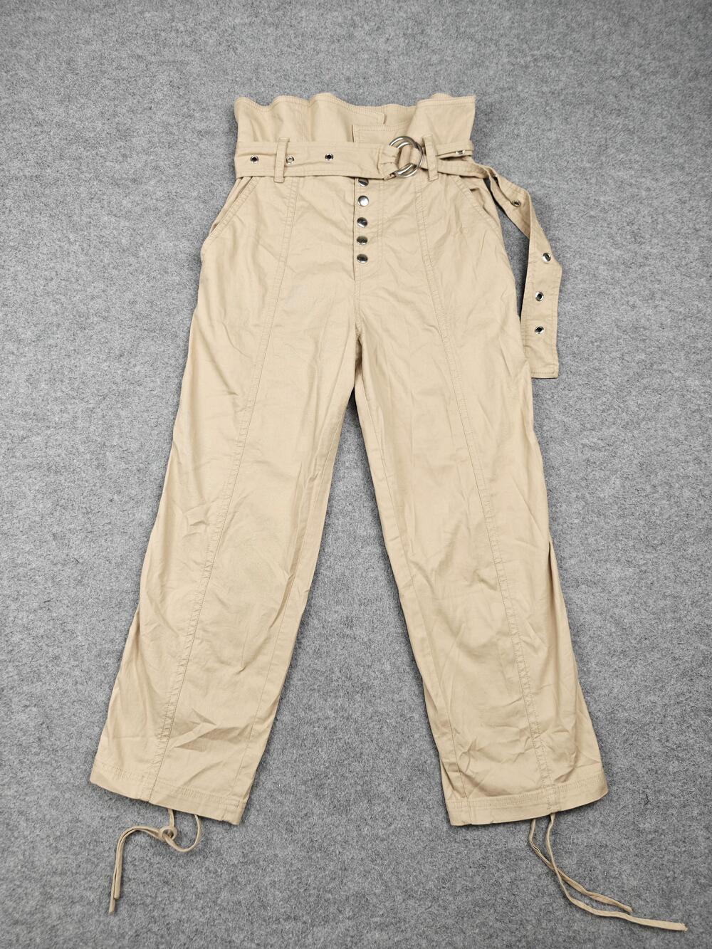 Marissa Webb Pants Womens 4 Beige Paperbag High Waist Belted Pockets Twill